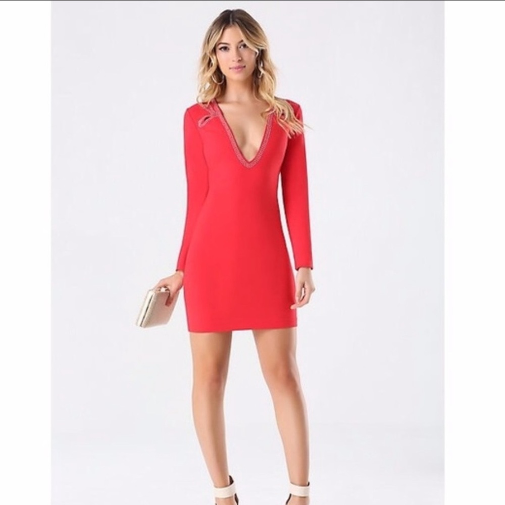 Bebe keyhole embellished dress sz M - PERFECT RED HOLIDAY DRESS!